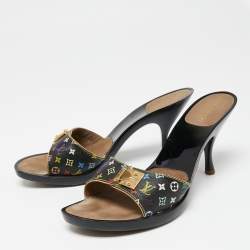 Pre Owned Louis Vuitton Black Multicolore Monogram Coated Canvas Platform Slide Sandals Size 40.5