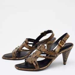 Louis Vuitton Brown Waxed Python Slingback Sandals Size 37.5