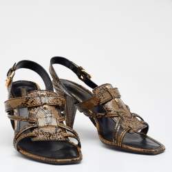 Louis Vuitton Brown Waxed Python Slingback Sandals Size 37.5