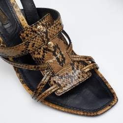 Louis Vuitton Brown Waxed Python Slingback Sandals Size 37.5