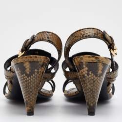 Louis Vuitton Brown Waxed Python Slingback Sandals Size 37.5