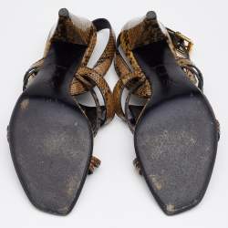 Louis Vuitton Brown Waxed Python Slingback Sandals Size 37.5