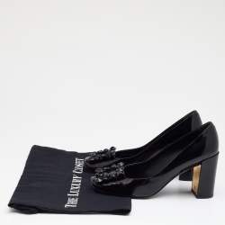 Pre Owned Louis Vuitton Black Patent Leather Studded Graceful Block Heel Pumps Size 36