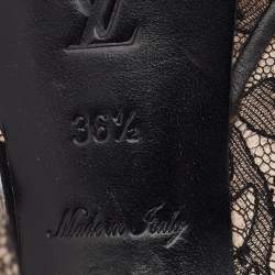 Pre Owned Louis Vuitton Black/Beige Lace And Satin Embellished Open Toe D'orsay Pumps Size 36.5