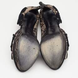 Pre Owned Louis Vuitton Black/Beige Lace And Satin Embellished Open Toe D'orsay Pumps Size 36.5