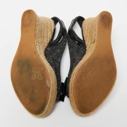 Pre Owned صندل لوي فيتون إسبادريل دينم مونوغرامي أسود بفيونكة وكعب روكي مقاس 37.5