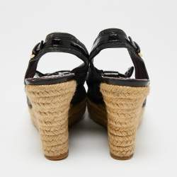 Pre Owned صندل لوي فيتون إسبادريل دينم مونوغرامي أسود بفيونكة وكعب روكي مقاس 37.5