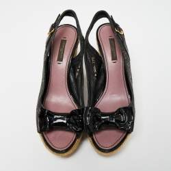 Pre Owned صندل لوي فيتون إسبادريل دينم مونوغرامي أسود بفيونكة وكعب روكي مقاس 37.5