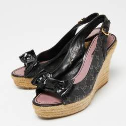 Pre Owned صندل لوي فيتون إسبادريل دينم مونوغرامي أسود بفيونكة وكعب روكي مقاس 37.5