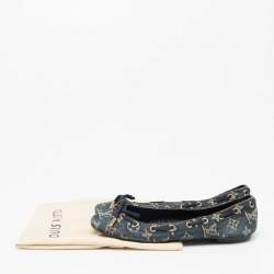 Pre Owned Louis Vuitton Navy Blue Monogram Denim Bow Ballet Flats Size 37