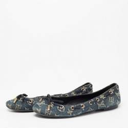 Pre Owned Louis Vuitton Navy Blue Monogram Denim Bow Ballet Flats Size 37