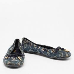 Pre Owned Louis Vuitton Navy Blue Monogram Denim Bow Ballet Flats Size 37