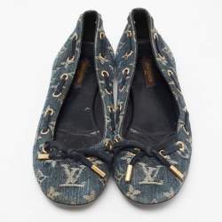 Pre Owned Louis Vuitton Navy Blue Monogram Denim Bow Ballet Flats Size 37
