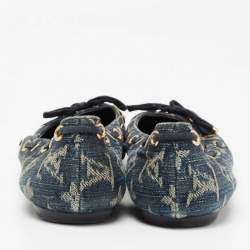 Pre Owned Louis Vuitton Navy Blue Monogram Denim Bow Ballet Flats Size 37