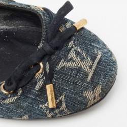 Pre Owned Louis Vuitton Navy Blue Monogram Denim Bow Ballet Flats Size 37