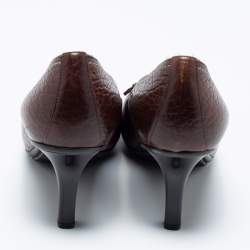 Pre Owned Louis Vuitton Dark Brown Leather Bow Round-Toe Pumps Size 37 