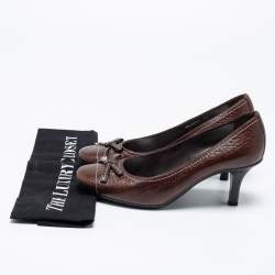 Pre Owned Louis Vuitton Dark Brown Leather Bow Round-Toe Pumps Size 37 