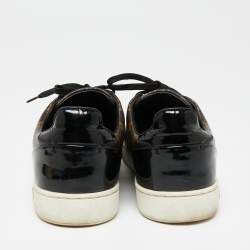 مملوكة مسبقًا Louis Vuitton Brown Monogram Canvas and Black Patent Leather Frontrow Low Top Sneakers Size 38