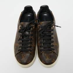 مملوكة مسبقًا Louis Vuitton Brown Monogram Canvas and Black Patent Leather Frontrow Low Top Sneakers Size 38