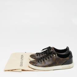 مملوكة مسبقًا Louis Vuitton Brown Monogram Canvas and Black Patent Leather Frontrow Low Top Sneakers Size 38