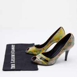 Pre Owned Louis Vuitton Yellow Monogram Coated Denim Richard Prince Flash Pulp Peep-Toe Pumps Size 36