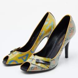 Pre Owned Louis Vuitton Yellow Monogram Coated Denim Richard Prince Flash Pulp Peep-Toe Pumps Size 36