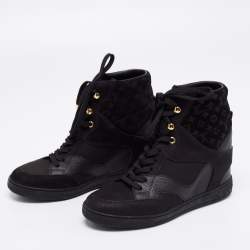 Louis Vuitton Black Monogram Empreinte Leather And Suede High Top Sneakers Size 36
