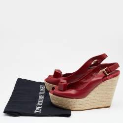 Pre Owned Louis Vuitton Red Leather Gossip Cube Embellished Espadrille Wedge Peep Toe Slingback Sandals Size 37