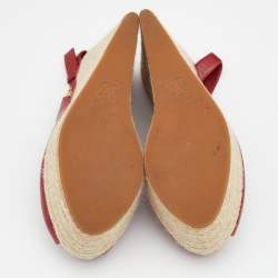 Pre Owned Louis Vuitton Red Leather Gossip Cube Embellished Espadrille Wedge Peep Toe Slingback Sandals Size 37