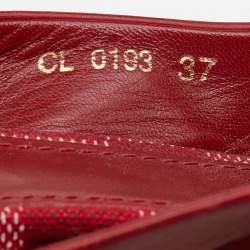 Pre Owned Louis Vuitton Red Leather Gossip Cube Embellished Espadrille Wedge Peep Toe Slingback Sandals Size 37