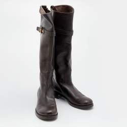 Pre Owned حذاء بوت لوي فيتون رايدنغ جلد بني بطول الركبة مقاس 39.5