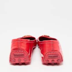 Pre Owned حذاء باليرينا فلات لوي فيتون أوكسفورد جلد لامع وردي نيون مقاس 38