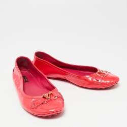 Pre Owned حذاء باليرينا فلات لوي فيتون أوكسفورد جلد لامع وردي نيون مقاس 38