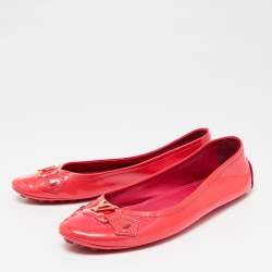 Pre Owned حذاء باليرينا فلات لوي فيتون أوكسفورد جلد لامع وردي نيون مقاس 38