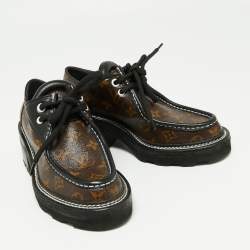 Louis Vuitton Brown/Black Leather And Monogram Canvas Beaubourg Platform Derby Size 39
