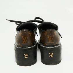 Louis Vuitton Brown/Black Leather And Monogram Canvas Beaubourg Platform Derby Size 39