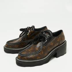 Louis Vuitton Brown/Black Leather And Monogram Canvas Beaubourg Platform Derby Size 39