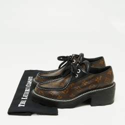 Louis Vuitton Brown/Black Leather And Monogram Canvas Beaubourg Platform Derby Size 39