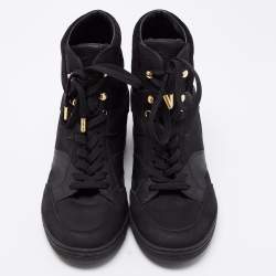 Louis Vuitton Black Monogram Empreinte Suede and Leather High-Top Sneakers Size 37.5