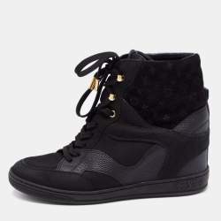 Louis Vuitton Black Monogram Empreinte Suede and Leather High-Top Sneakers Size 37.5