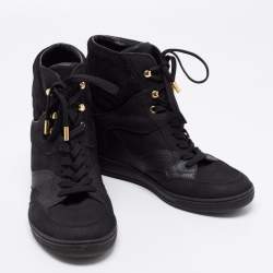 Louis Vuitton Black Monogram Empreinte Suede and Leather High-Top Sneakers Size 37.5