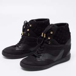 Louis Vuitton Black Monogram Empreinte Suede and Leather High-Top Sneakers Size 37.5