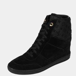 Pre Owned Louis Vuitton Black Suede Monogram Platform Sneaker EU 39.5