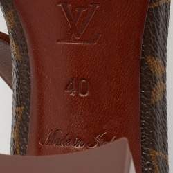 Pre Owned Louis Vuitton Gold/Brown Monogram Canvas and Leather Golden Bloom Sandals Size 40