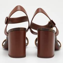 Pre Owned Louis Vuitton Gold/Brown Monogram Canvas and Leather Golden Bloom Sandals Size 40