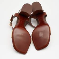 Pre Owned Louis Vuitton Gold/Brown Monogram Canvas and Leather Golden Bloom Sandals Size 40