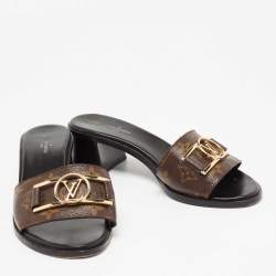 مملوكة مسبقًا Louis Vuitton Brown Monogram Canvas Lock It Slide Sandals Size 38