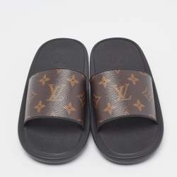 Pre Owned Louis Vuitton Brown Monogram Canvas Sunbath Flat Mules Size 37