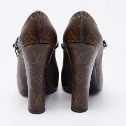Pre Owned Louis Vuitton Dark Brown Monogram Canvas Mary Jane Pumps Size 38