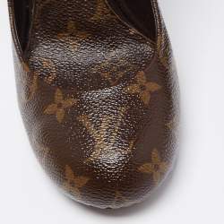 Pre Owned Louis Vuitton Dark Brown Monogram Canvas Mary Jane Pumps Size 38